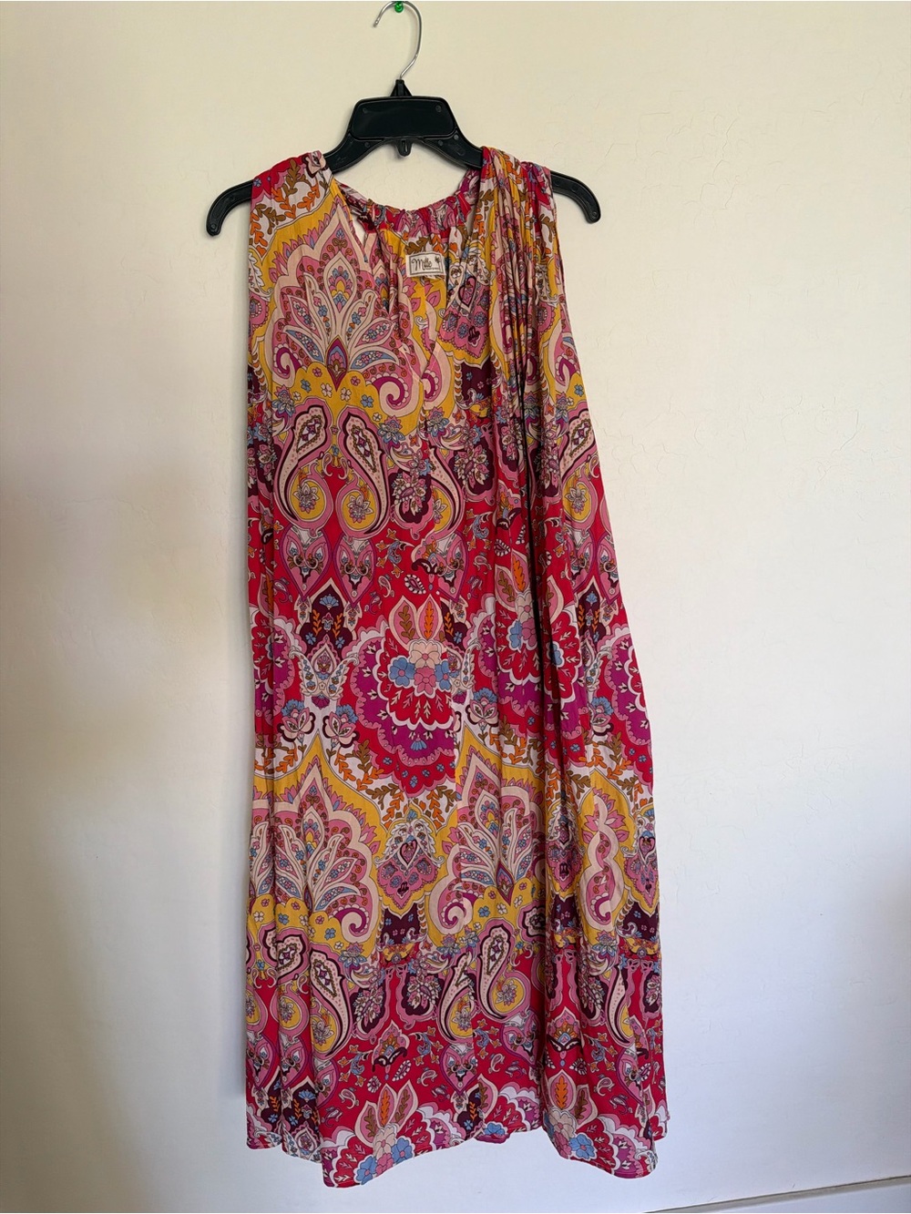 Sleeveless Paisley Maxi Dress in Magenta and Yellow